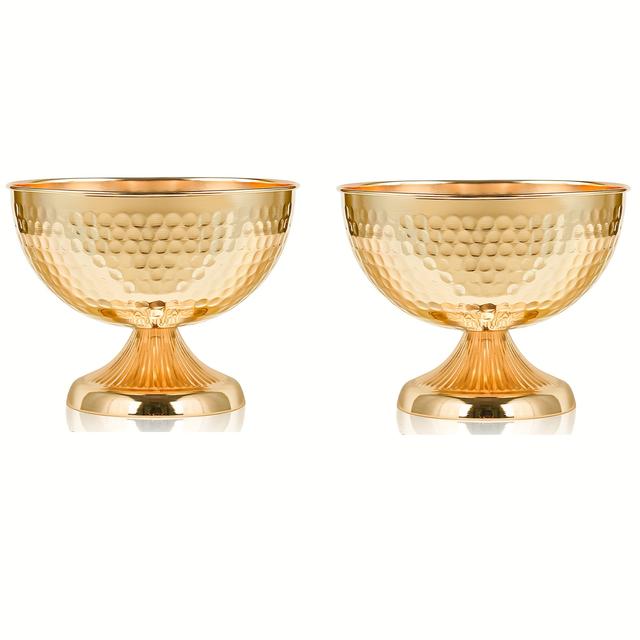 TEMU 2 Stück Edelstahl & Metall Urnenvasen - 6,3" Hohe Goldene Runde Blumentöpfe mit Stabilem Boden, Hochzeitsdekoration, Wohn- & Partydeko, Outdoor-Pflanzgefäße (ähnlich) - Kompatibel mit Kunstblumen