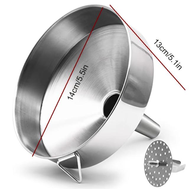 TEMU Embudo de Cocina de Acero Inoxidable con Filtro Colador - Embudo de Metal Duradero para Transferencia de Aceite, Polvo y Ingredientes