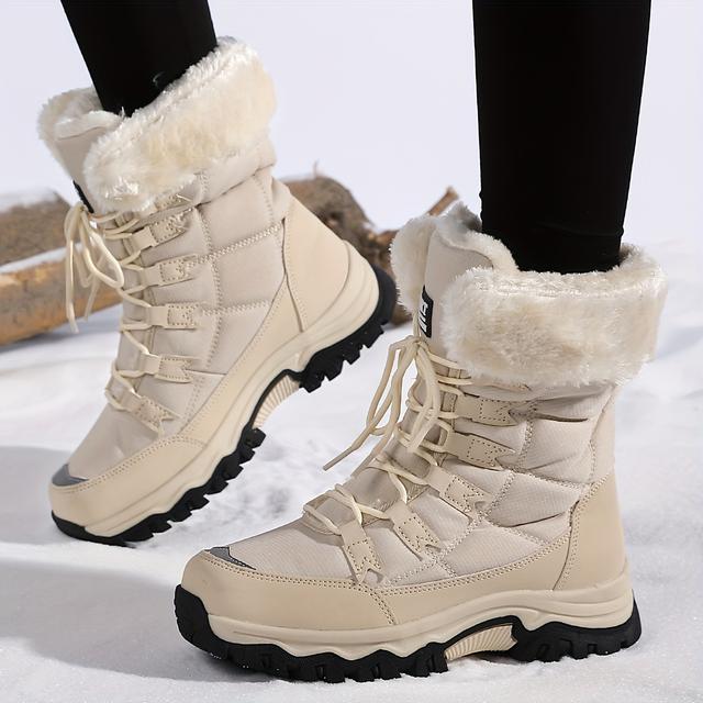 TEMU Women's Snow Boots With Warm Lining, Winter Ski Boots, Lace-up Thick-soled Boots