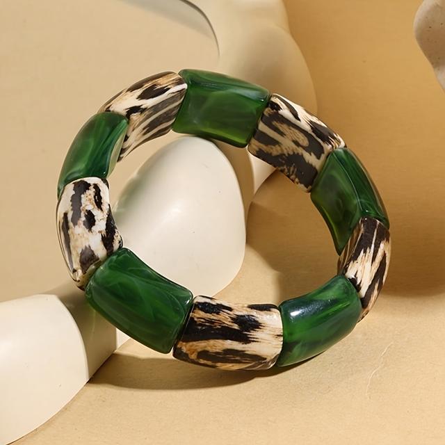 TEMU Dámský náramek v boho stylu s leopardím potiskem - Pružný náramek z pryskyřice s leopardími korálky, vhodný pro každodenní nošení, večírky, cestování - Celoroční šperk dárek pro ženy a dívky