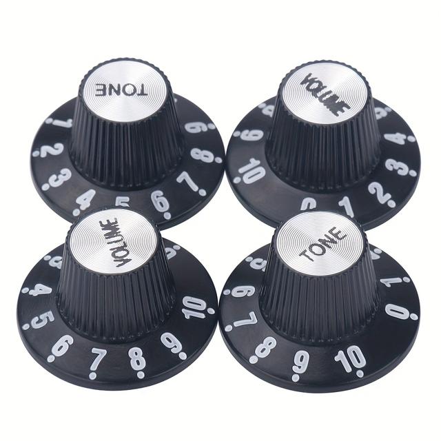 TEMU 4pcs Guitar Control Knobs Silvery Witch Top Hat Bell 2 Volume Control Knobs For Sg Electric Guitar, For Halloween