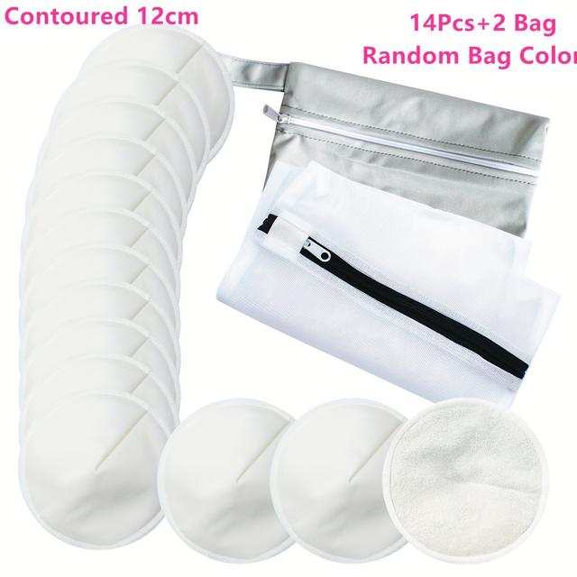 TEMU -Set Bambus Stillpads mit Bonus Wäsche- & Reisebeuteln - 4.7" Konturierte, Waschbare & Wiederverwendbare Stillpads in Beige oder Verschiedenen Mustern