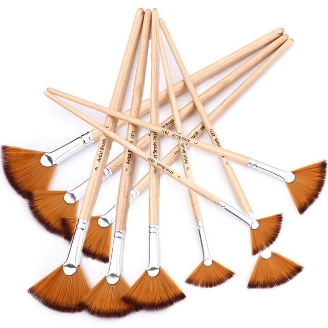 TEMU 10pcs Fan-shaped Gouache Paint Brush Set, High Quality Anti-shedding Nylon Hair - Artists & Students - Gift