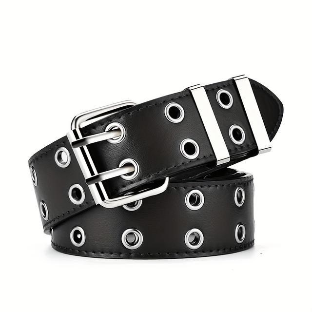 TEMU 1pc Fashion Punk Chain Belt For Women Men, Double Luxury Jjeanswaist Belts Waistband, Square Solid Color Belts For Womenmen