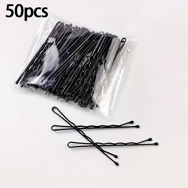 TEMU Set Of 50 Sturdy Black Straight Hairpins, Minimalist Metal Bobby Pins - Discreet Wave Hair Clips For Women And, Solid Color Hair Additions