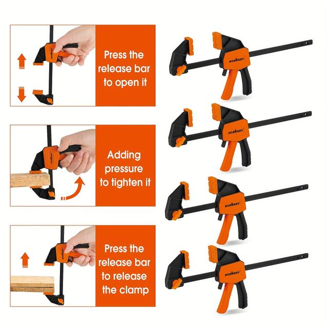 TEMU 8-teiliges Feder- und Stangenklemmen-Werkzeugset, unbelastete Hochleistungsklemmen in Schwarz und Orange, ohne Batteriebetrieb - Ideal für Holzarbeiten und Heimwerkerprojekte