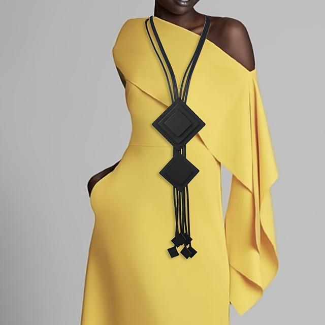 TEMU A Long Women's Fashion Necklace, Handmade Vintage Rhombus Accessory, Bohemian Style Jewelry