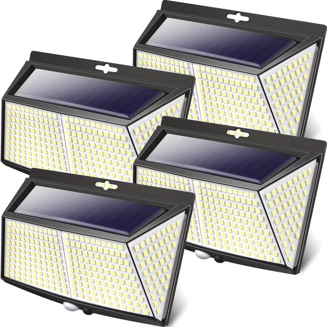 TEMU Set Of 4: 308led Solar Lights With Motion Sensor For Outdoor Use (3 / 270 Degrees ) - Suitable For Walls, Pillars, , And Gardens