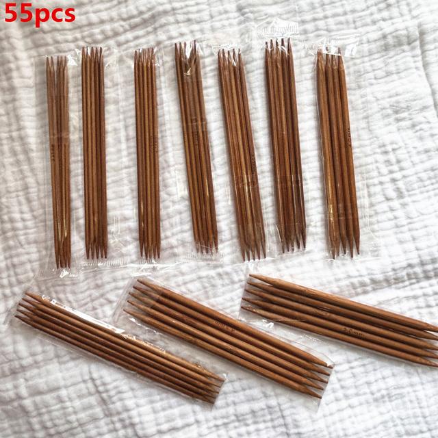 TEMU 1 Set Of 55pcs Double-pointed Carbonized Knitting Needles And Crochet Hooks, 11 Pairs Of Knitting Needles And Gloves Needles, Sizes 2.0-5.0