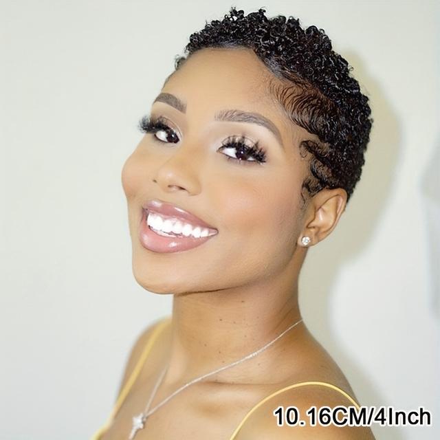 TEMU Brazilian Remy Human Hair Wig 4-inch Afro 150% Density 13x4 Transparent Lace Front Wig For - Look, Full Hairline, Dreadlock/short Bun Styles, Party & Casual Attire (1b Blonde)