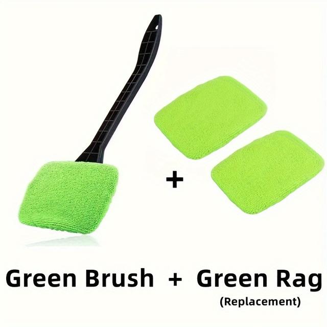 TEMU 1 مقبض + 3 قطع قماش بديلة فرشاة زجاج السيارة متعددة الوظائف منظف النوافذ مزيل الضباب للسيارة زجاج السيارة مزيل الضباب مجموعة فرشاة تنظيف النوافذ المرآة الحمام