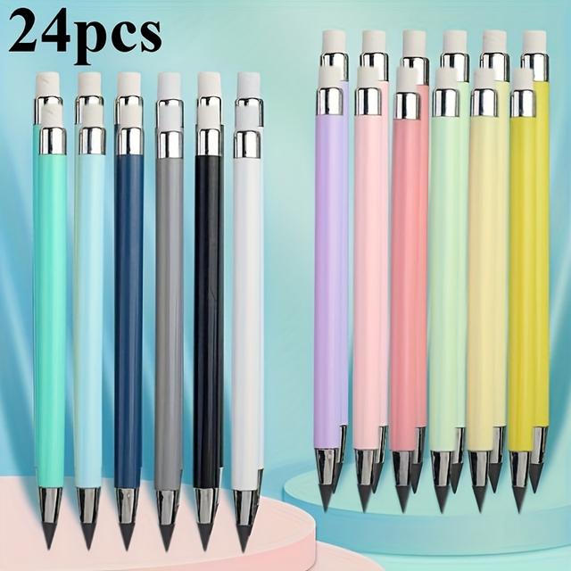 TEMU مجموعة من 24 قلم رصاص دائري دائم لا يتطلب حك، مقاوم للكسر، مع قلم مسح مضاد للانزلاق وممسحة. هذه الأدوات الفنية للرسم بدون حبر HB مثالية للمحترفين