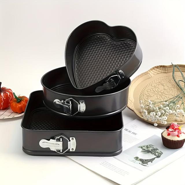 TEMU Large 3pcs, Springform Cake Pan Set With Detachable Bottoms - Heart, Round & Square Pans, Baking Accessories, Kitchen Tools