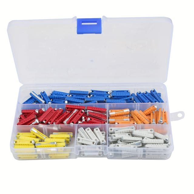 TEMU 200pcs Multicolor Car Fuse Assortment Kit - 24x5.8mm, Durable Aluminum, Includes Handy Screwdriver & Pullers, Compatible With Vintage Cars, Powers 5a-25a, Car Fuse Kit