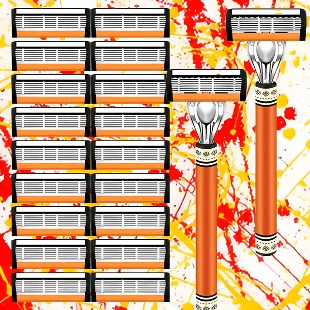 TEMU A Double Orange- With 18/24/30 Six-layer Razor , 's Six-layer Stainless Steel Razor, A Safe Shaving And Hair Removal Tool, Daily Grooming Supplies