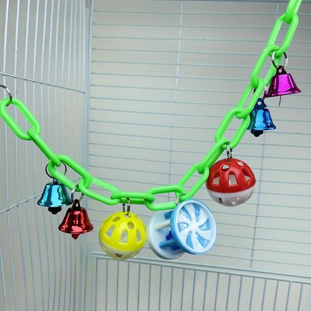 TEMU 1pc Colorful Hanging Bridge Swing Parrot Bell Toy, Plastic Bird Cage Chew Toy, Bell-toy For Small Birds And Parrots, Durable Pet Gift