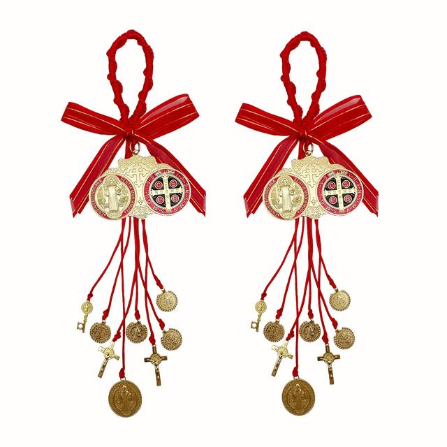 TEMU 2pcs Benedict Medal Protection Charm Catholic San Benito Handmade Jewelry Gift Charms Car Hanging Charm For Men Women