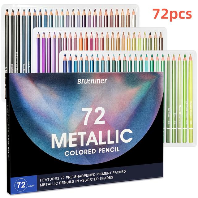 TEMU Brutfuner 12/24/50/72-kleuren metallic potloodset - Levendige, zacht houten schets- & tekenpotloden, voorgeslepen, diverse tinten voor professioneel artistiek gebruik & kantoorbenodigdheden