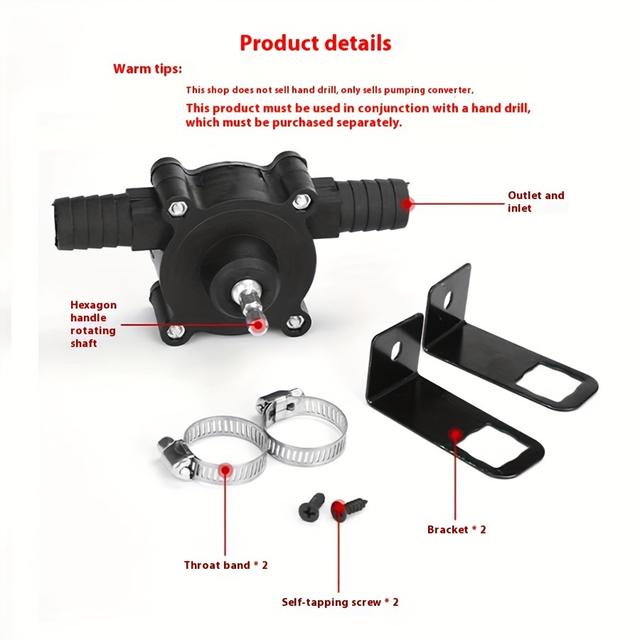 TEMU Portable Handheld Electric Drill Water Pump, Self- Centrifugal Pump, Manual Mini Liquid Delivery Pump For Garden Outdoor Tools, Compatible With Drills, No Battery Required