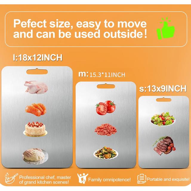TEMU Set mit 3 -Schneidebrettern - Robuste Metall-Küchenschneidebretter mit rutschfester Basis, lebensmittelecht & leicht zu reinigen, ideal für Fleisch, Gemüse
