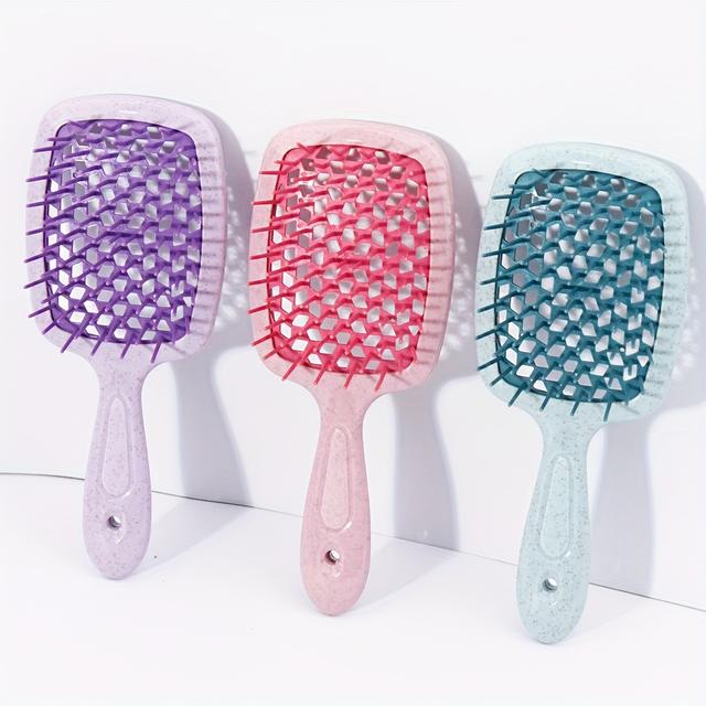 TEMU 3 ks prodyšný dutý kartáč, masážní kartáč na pokožku hlavy, proti zamotávání a antistatický nadýchaný kartáč na vlasy, jemná péče o vlasy, vhodný pro muže i ženy