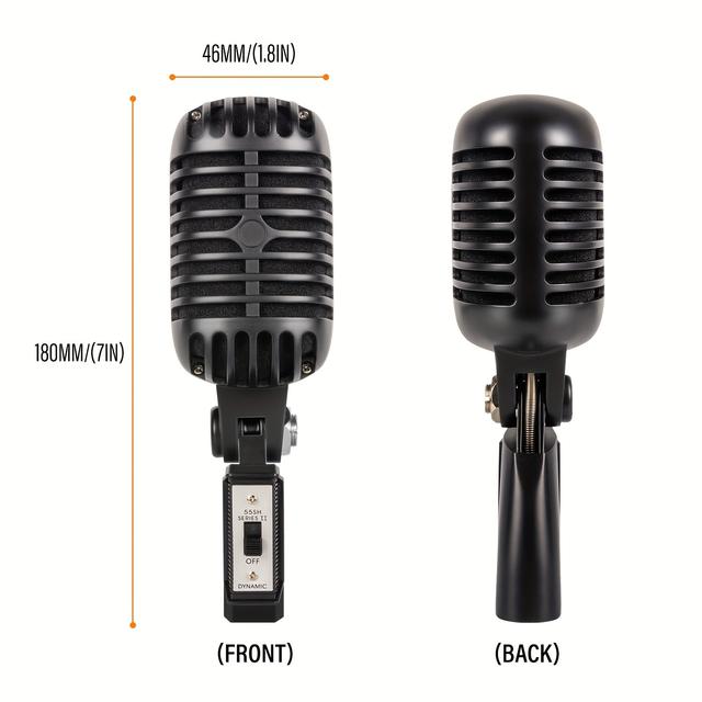 TEMU Microphone dynamique portable vintage GM-55 - Style rétro , idéal pour le karaoké et l'enregistrement, avec prise jack 6,, microphone vocal.