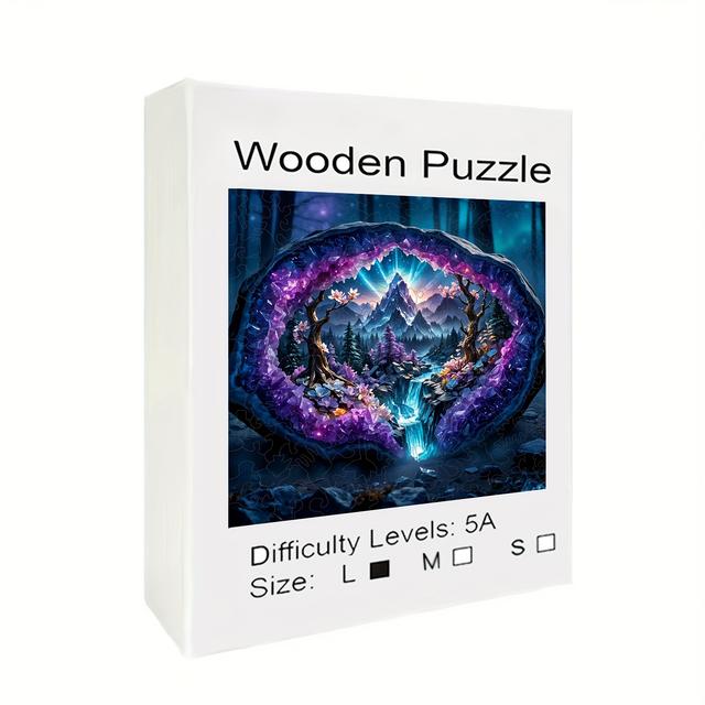 TEMU Amethyst Cave Puzzle – Fantasy Mountain Landscape With Blooming Forest, Waterfall & Mystical Glow, Challenging Jigsaw For Adults, Mixed Colors, 5d Diy Artwork, Nature-