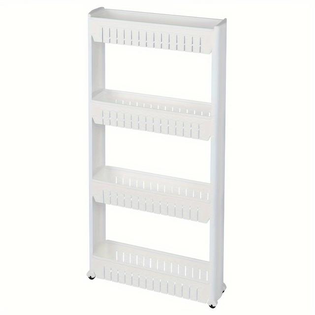 TEMU 1 Stück 4-stufiger Küchenwagen, schmaler Rollwagen, Nischenwagen Küche, Nischenregal mit Rollen, Badezimmerwagen Badezimmerregal, 13 x 102 x 54 cm, weiß
