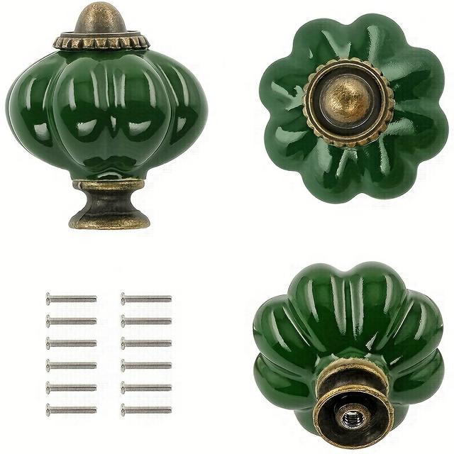 TEMU 12pcs Vintage Dark Green Ceramic Cabinet Knobs - 1 Set Of Dresser Knobs, Drawer Pulls & Handles With Mounting Screws