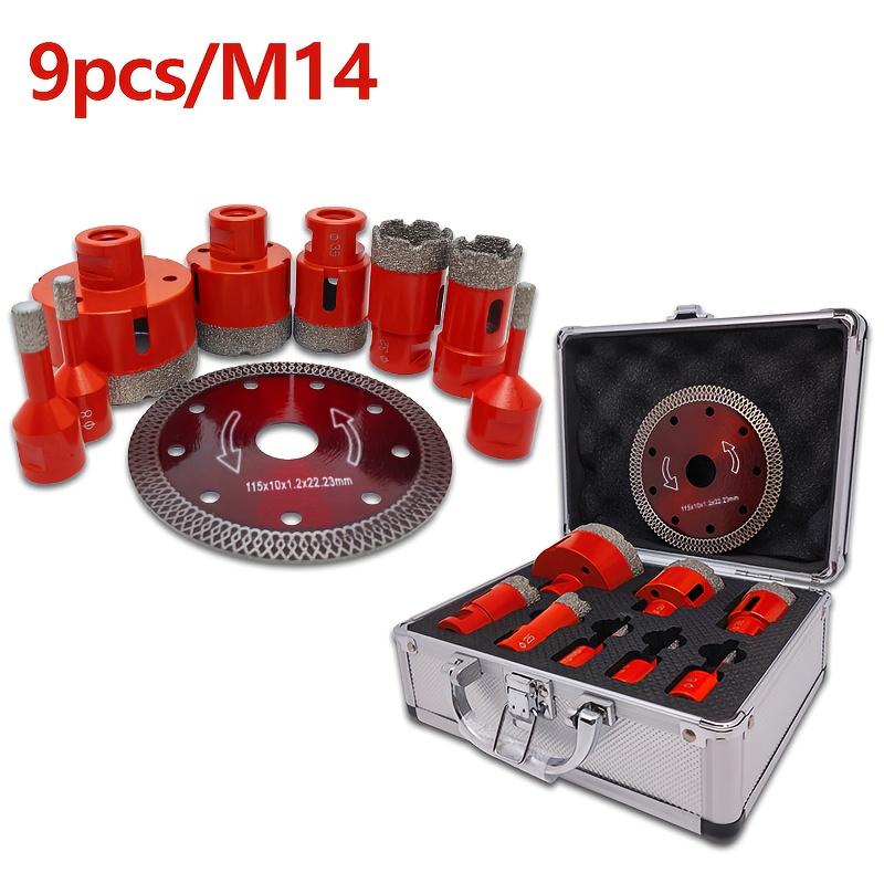 TEMU 9pcs M14 Brazed Diamond Kit 8pcs Red Hole Opener Set + 1pc 4.5inch Red Mesh Wave Saw Blade Suitable For Tile, Marble, Granite Tile Drilling