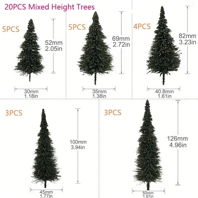 TEMU Ho Scale Train Model With Pine Tree Scene Trains Scene -52-126mm "- 5" Pine Trees (20pcs Per Box) - Ho Scale