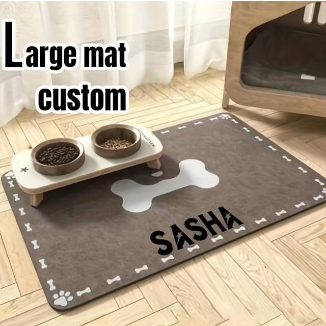 TEMU Custom Dog Feeding Mat - Super Absorbent, Non-slip Polyester Placemat For Pets, Personalized, Food Mat