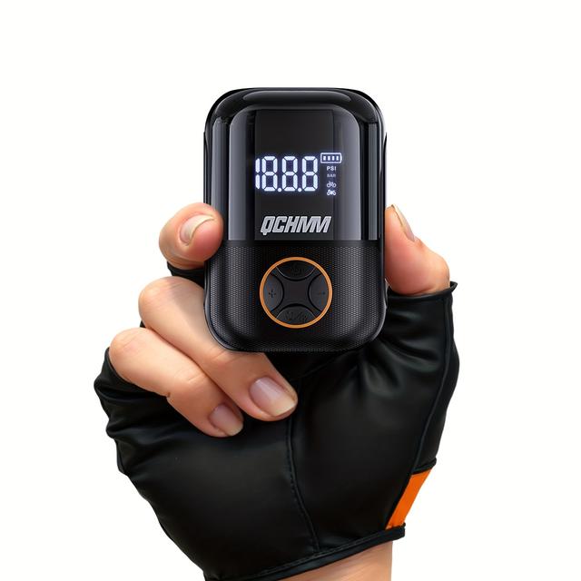 TEMU Qchmm 150 Psi Bicycle Pump With Digital Lcd Pressure Gauge, Type-c Rechargeable Battery, Black Abs Material, Usb Charging, Automatic Operation For Bikes, Motorcycles, And , Cycling Accessories