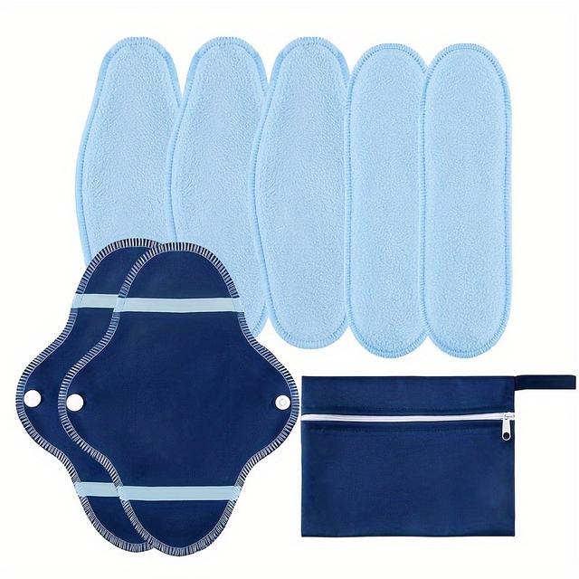 TEMU 8 db Mosható Egészségügyi Betét Kék Polár Flíz Anyagból Magas Nedvszívóképességgel és Táskával