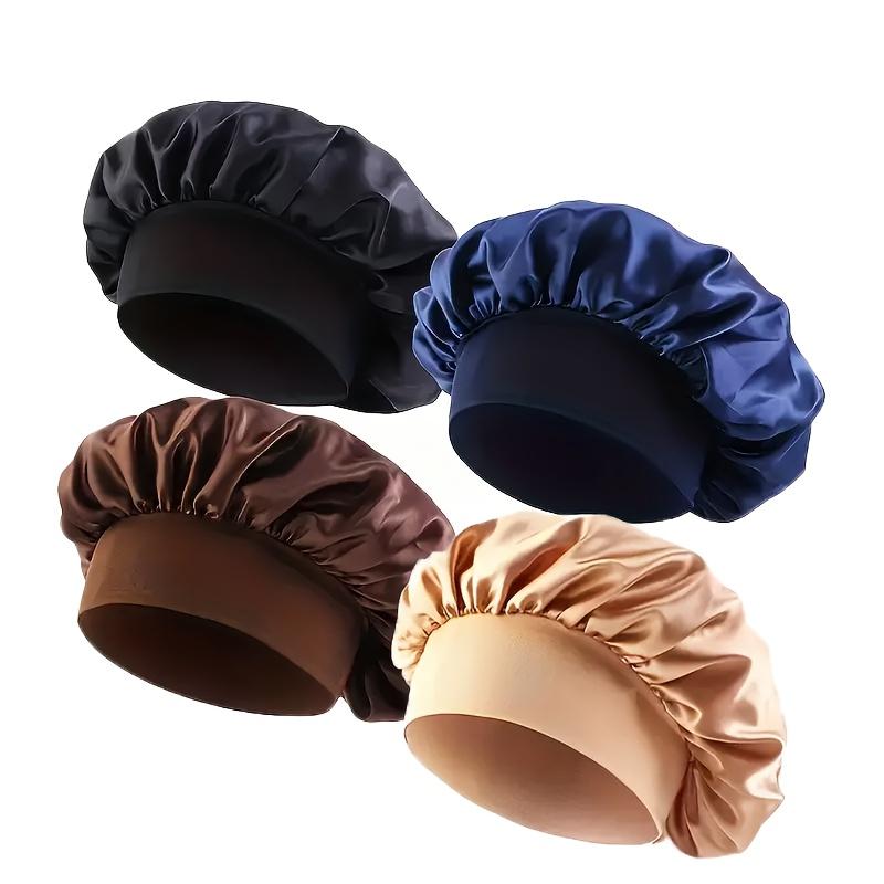 TEMU 4pcs Soft & Cozy Satin Knit Beanie Caps - Elastic Wide For Comfortable , Hair Protection, And Gentle - Size Fits All, Lightweight, Breathable, And