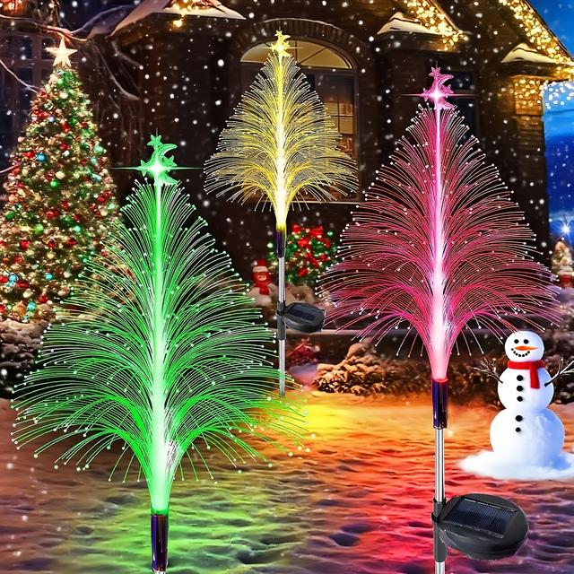 TEMU 3pack 7 Color Changing Solar Christmas Tree Lights Outdoor Decorations For Pathway Yard Garden Christmas Decor