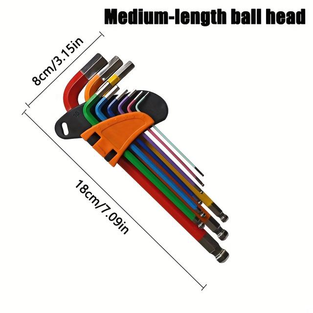 TEMU 9pcs Internal Hex Wrench Set, Plum Ball Head Colorful Internal Hex Long Extended Multi-use Tool Kit
