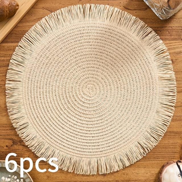 TEMU 6pcs Bohemian Style Placemats With Tassels, Simple Decorative Table Mats For Dining Room And Living Room, Suitable For Restaurant, Party, Birthday, Wedding Dinner, Home Decoration