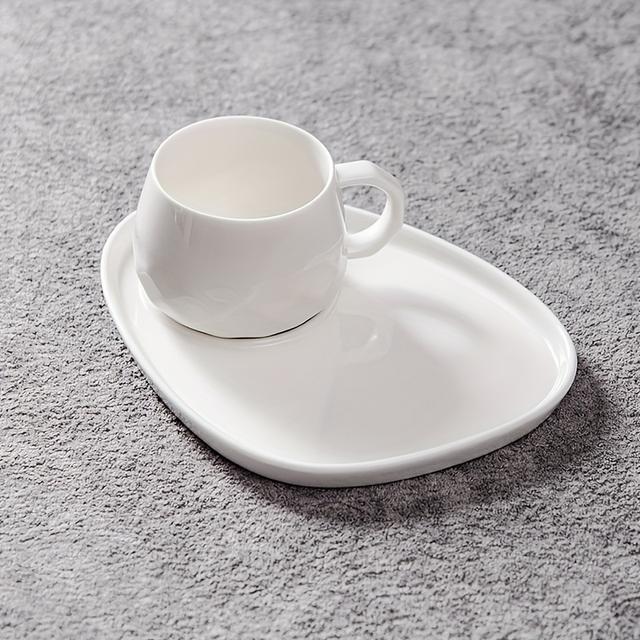 TEMU Coffee Cup And Saucer Set, Round Drum With Diamond Pattern + Irregular-shaped Saucer