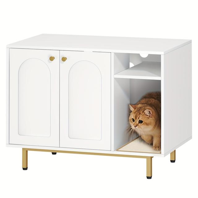 TEMU Cat Cabinet, Cat Litter Box, Cat Litter Box Cabinet, Cat House With Door And Separate Partition, 80 X 50 X 61 Cm, Sturdy Cat Cabinet, Bench