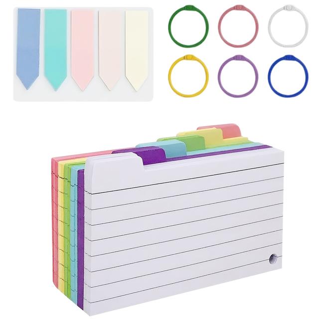 TEMU 사무실 학교 가정 학습 기록용 300장의 종이 메모카드, 6개의 바인더 링 및 100장의 인덱스 카드를 포함한 플래시 카드 세트