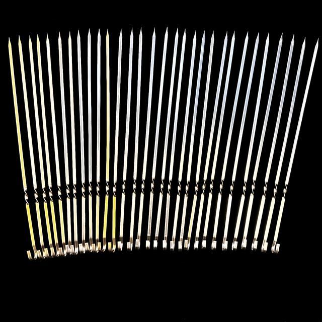 TEMU Edelstahl BBQ-Spieße, 15,35 Zoll wiederverwendbare flache Metallspieße mit rutschfestem Griff, spülmaschinenfest, rostfrei, geeignet für Outdoor-Kochen, Grillen Camping-Küchenzubehör