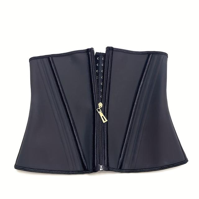 TEMU 1pc Women's Latex 13-boned Corset Waist Trainer - Hard Tummy Control Shapewear With Zipper & 3-row Hook & Loop Closure, Body Cincher For Yoga, Workouts, Posture Support