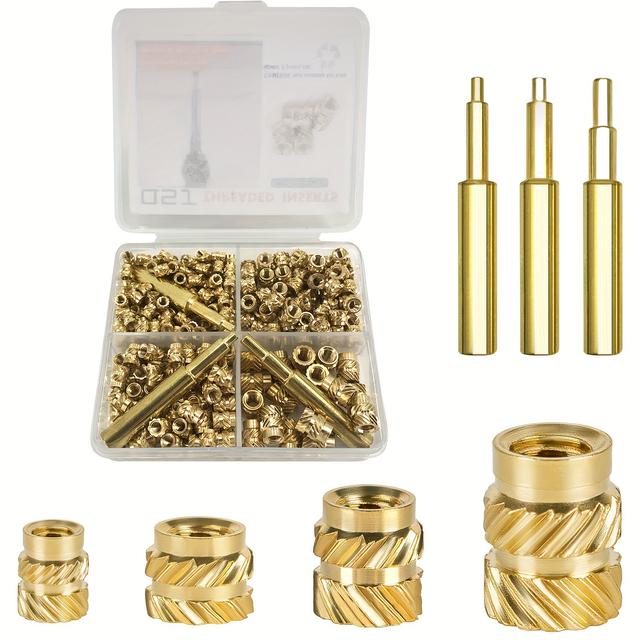 TEMU 300pcs Brass Heat Set Threaded Inserts Kit With Soldering Iron Tips - M2.5, M3, M4 Sizes For 3d Printed Plastic Components