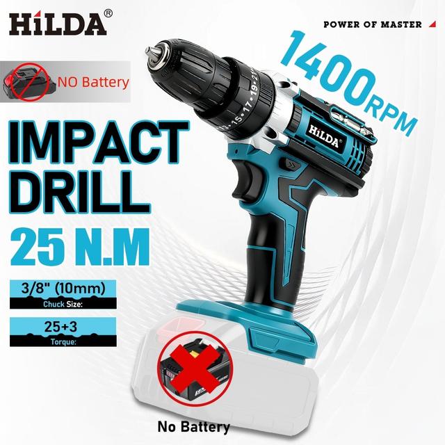 TEMU (not Battery/charger) Cordless Drill For Makita 18v/21v Battery, Cordless Impact Drill With 2 Drill Bits, 2 Variable Speed With 25+3 Torque Setting, For Home And (battery Not Included)