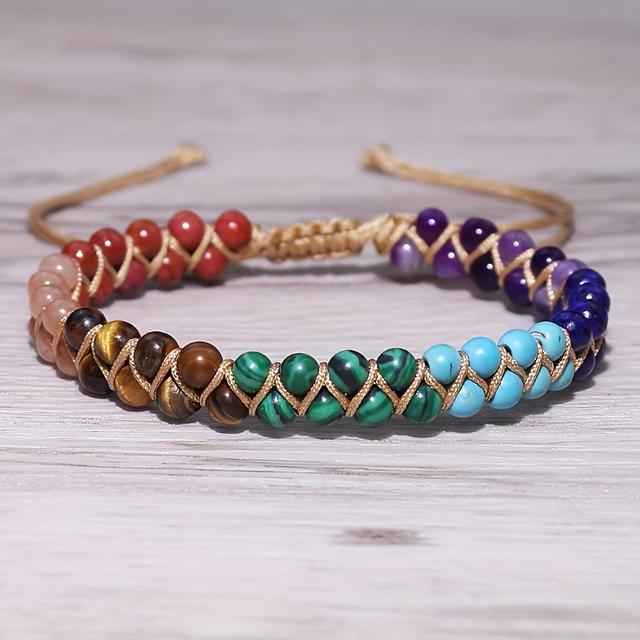 TEMU 1 Piece Of Handmade Adjustable Double-layer Ankle Chain For Women In Bohemian Style With Natural Stones.