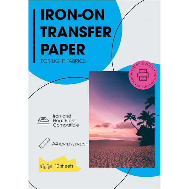 TEMU 10-pack A4 Inkjet Heat Transfer Paper For Light Fabrics - High Wash Resistance, -on, Vibrant Colors, Diy Crafts