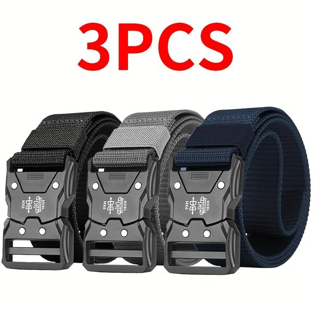 TEMU 3 ks Pánské Módní Pásky, Rychloupínací Design, 4 Barvy na Výběr, 49,2 palce x 1,49 palce, Odolný Nylonový Materiál, Pásek pro Každodenní Nošení