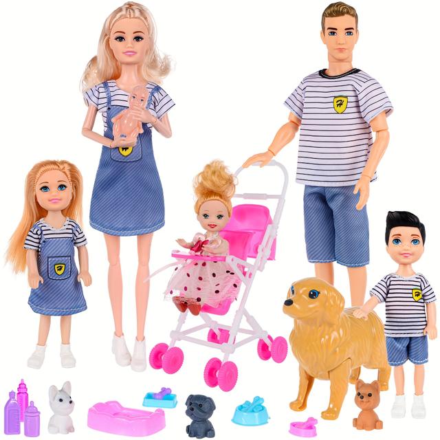 TEMU Family Doll Toy Set -6 Dolls With Pets And Other Accessories, Suitable As A Gift For Children Aged 3 And Above