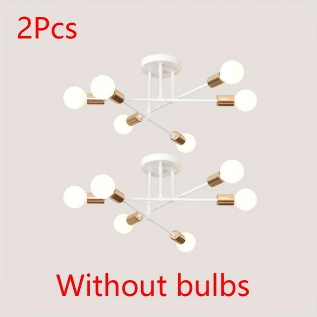 TEMU 2pcs Modern Minimalist 6-lights E27 Bulb Base Branch Chandeliers, Halloween And Christmas Ceiling Light For Living Room, Bedroom, Kitchen, Dining Room, Hallway, Doorway (without Bulbs)